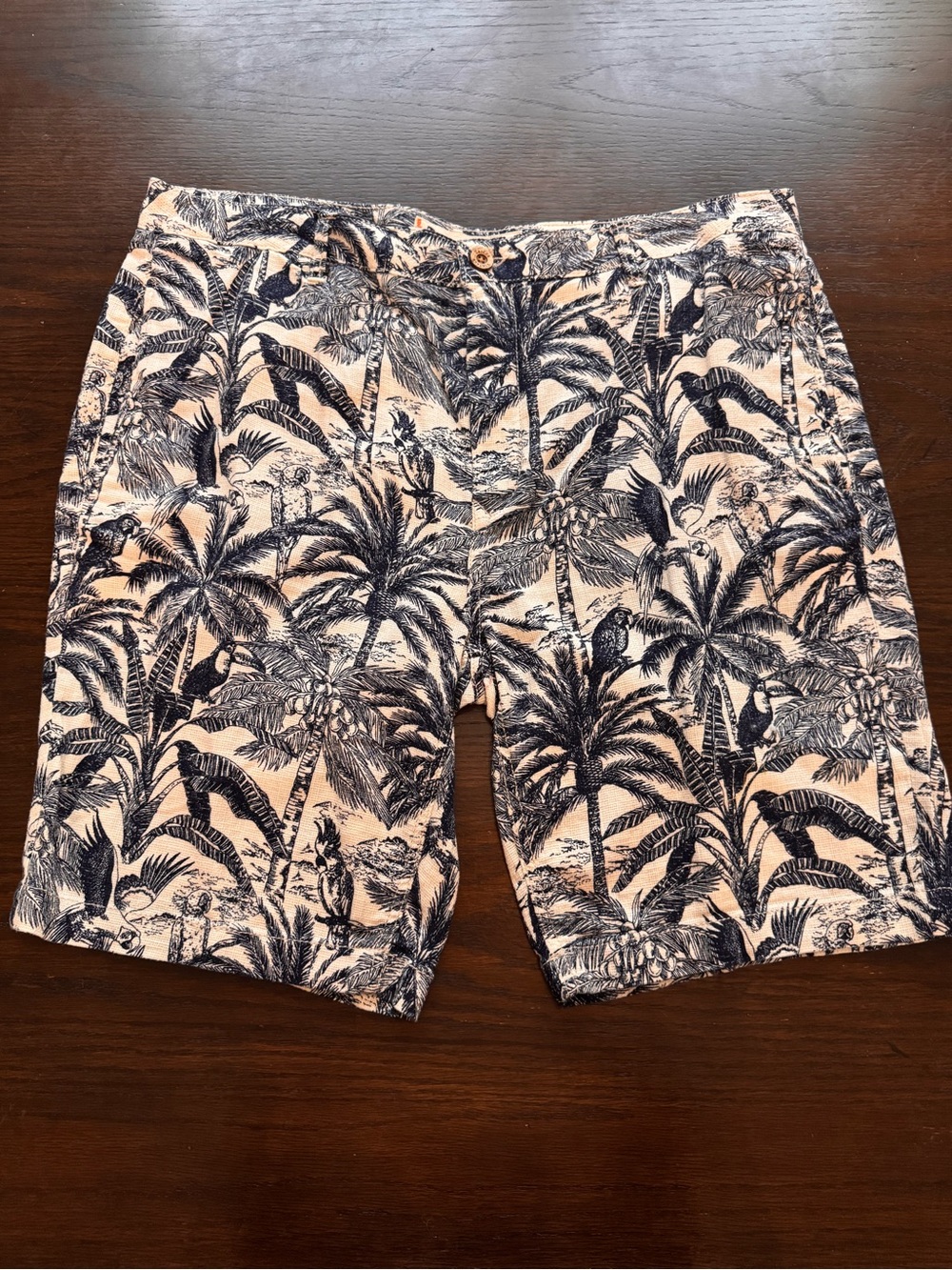 Tailor Vintage Linen Cotton Dobby Palm Shorts Size 38 Navy & White